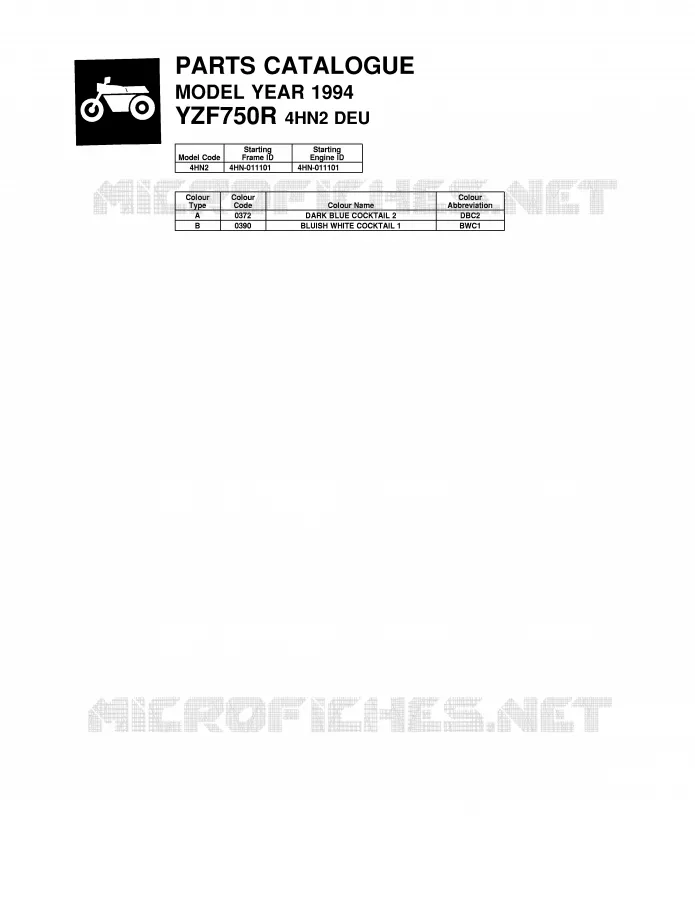 * CATALOG PREFACE * Yamaha MOTO 750 1994 YZF  YZF750R