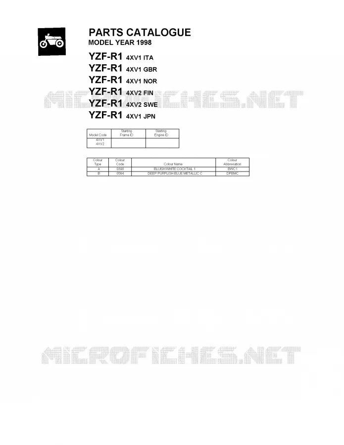 * CATALOG PREFACE * Yamaha MOTO 1000 1998 R1  YZF-R1