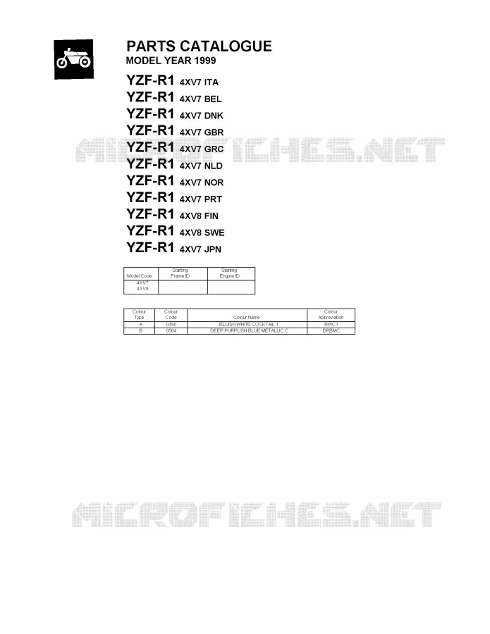 * CATALOG PREFACE * Yamaha MOTO 1000 1999 R1  YZF-R1