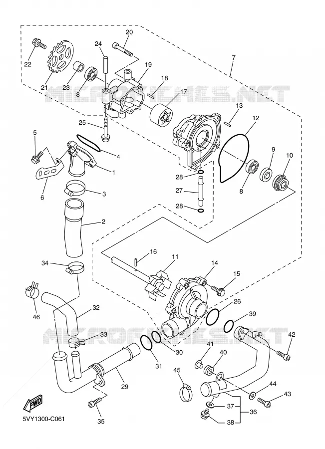 POMPE A EAU / DURITES Yamaha MOTO 1000 2004 R1  YZF-R1
