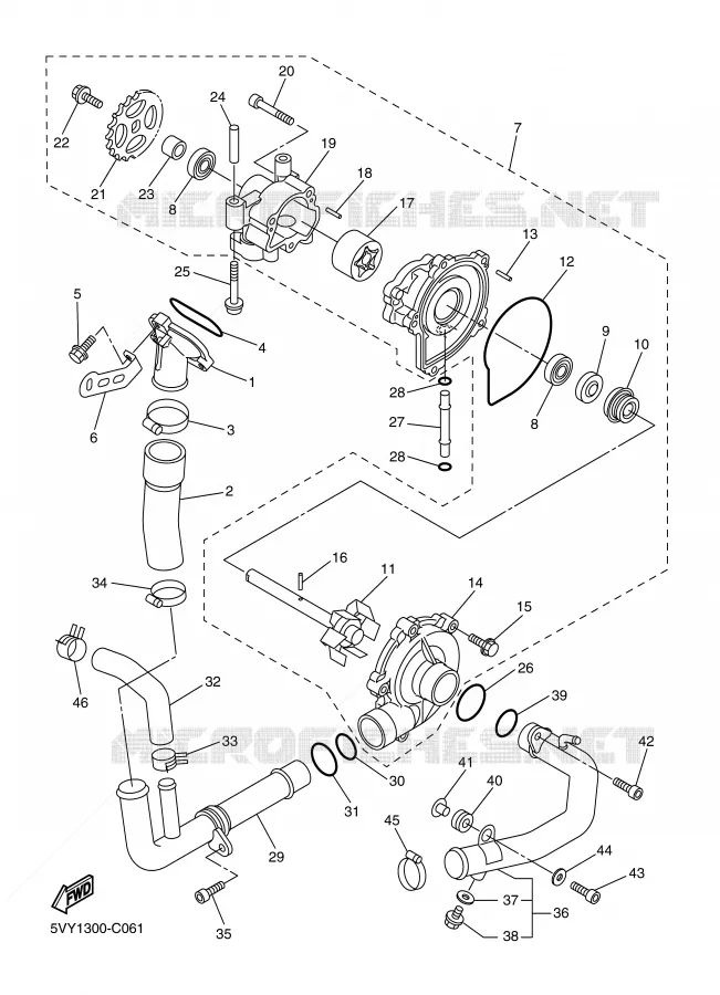 POMPE A EAU / DURITES Yamaha MOTO 1000 2004 R1  YZF-R1