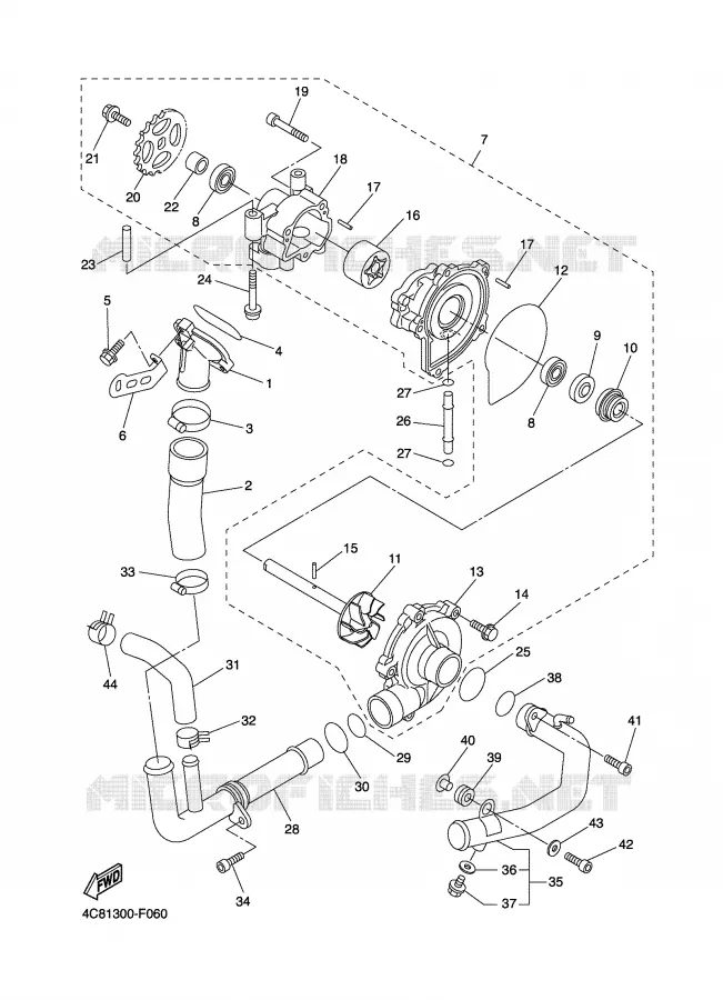 POMPE A EAU / DURITES Yamaha MOTO 1000 2008 R1  YZF-R1