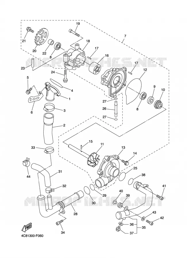 POMPE A EAU / DURITES Yamaha MOTO 1000 2008 R1  YZF-R1