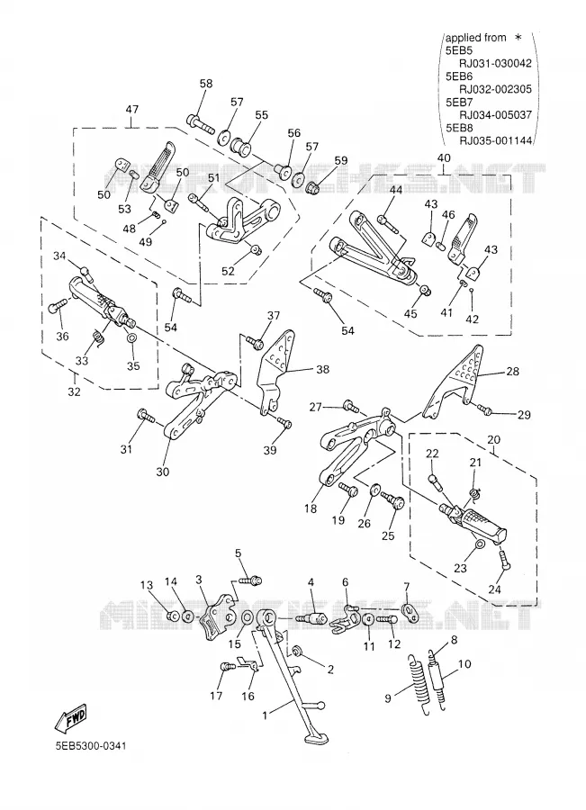 SUPPORT / REPOSE PIEDS Yamaha MOTO 600 2000 R6  YZF-R6