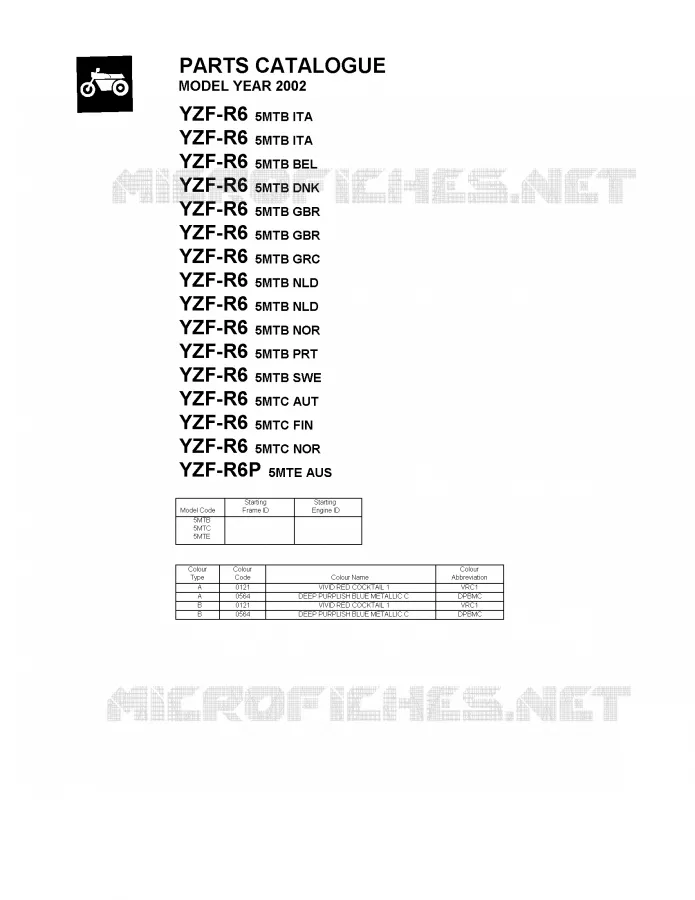 * CATALOG PREFACE * Yamaha MOTO 600 2002 R6  YZF-R6