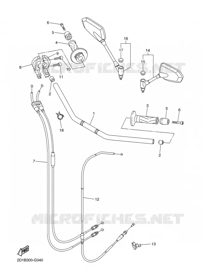 GUIDON ET CABLES Yamaha MOTO 1000 2008 FZ1  FZ1-N FAZER _