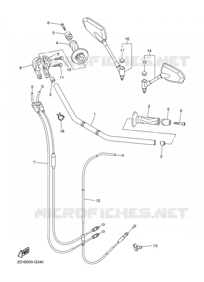 GUIDON ET CABLES Yamaha MOTO 1000 2008 FZ1  FZ1-N FAZER _