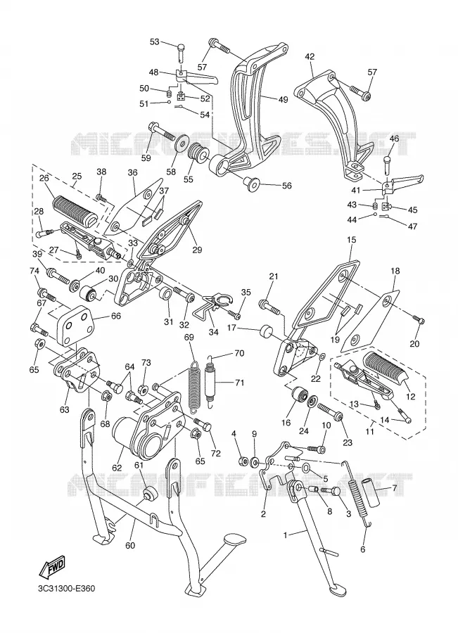 BEQUILLE / REPOSE PIEDS Yamaha MOTO 1000 2007 FAZER  FZ1-SW