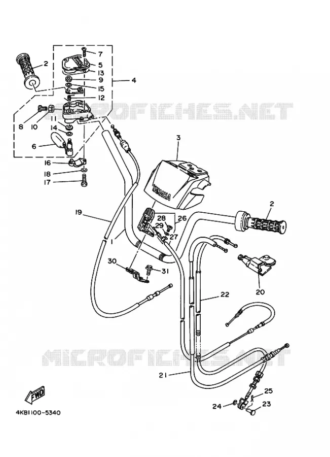 GUIDON ET CABLES Yamaha QUAD 350 1998 WOLVERINE  YFM350FW-X YFM35FXK