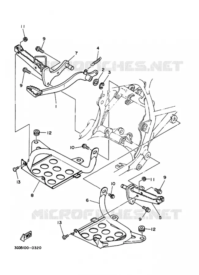 SUPPORT / REPOSE PIEDS Yamaha QUAD 350 1996 WARRIOR  YFM350X WARRIOR