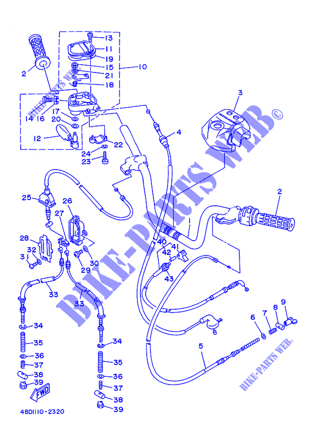 GUIDON ET CABLES pour Yamaha YFB250 de 1995