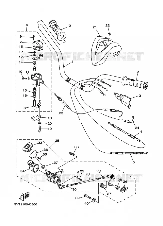 GUIDON ET CABLES Yamaha QUAD 350 2006 RAPTOR  YFM350 YFM350RV