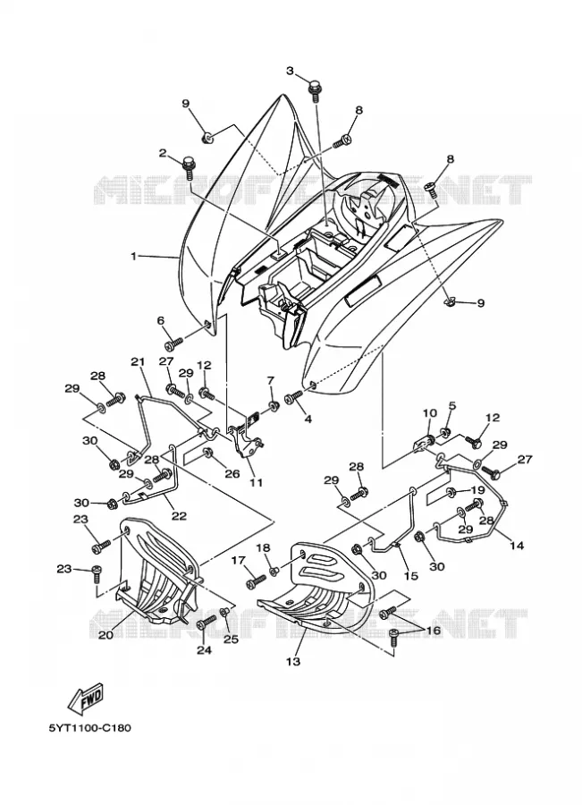 GARDE BOUE ARRIERE Yamaha QUAD 350 2008 RAPTOR  YFM350 YFM35RX RAPTOR 350