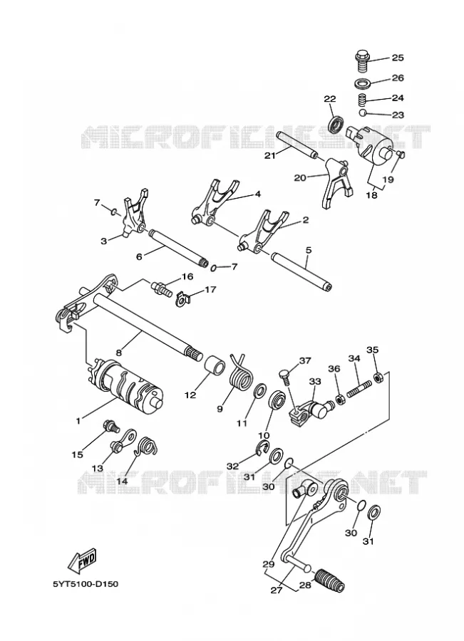 BARILLET DE SELECTION / FOURCHETTES Yamaha QUAD 350 2010 RAPTOR  YFM350 YFM35RZ RAPTOR 350