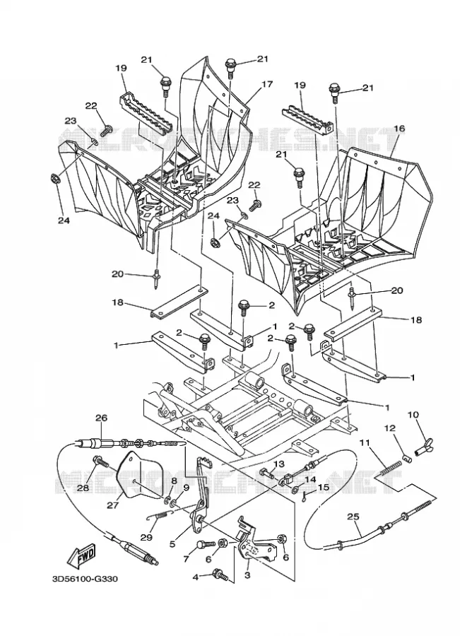 SUPPORT / REPOSE PIEDS Yamaha QUAD 350 2008 WOLVERINE 2WD  YFM350AS YFM35XX WOLVERINE 2WD