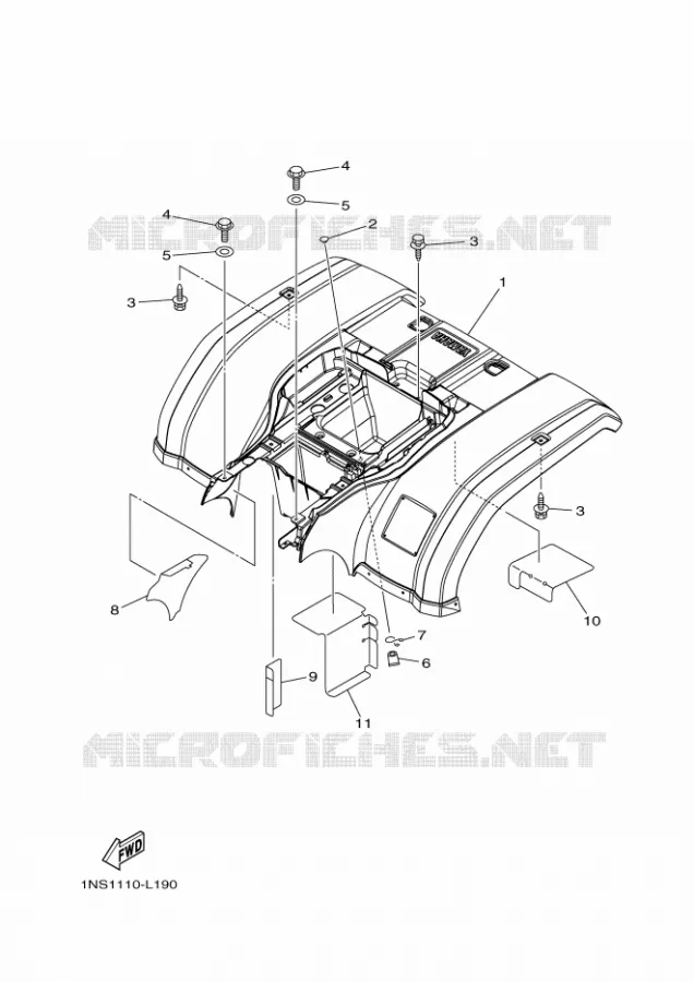 GARDE BOUE ARRIERE Yamaha QUAD 350 2013 GRIZZLY  YFM350FWA YFM35FGD