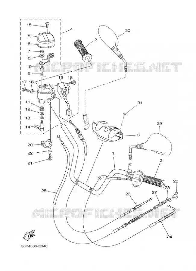 GUIDON ET CABLES Yamaha QUAD 350 2013 GRIZZLY  YFM350FWA