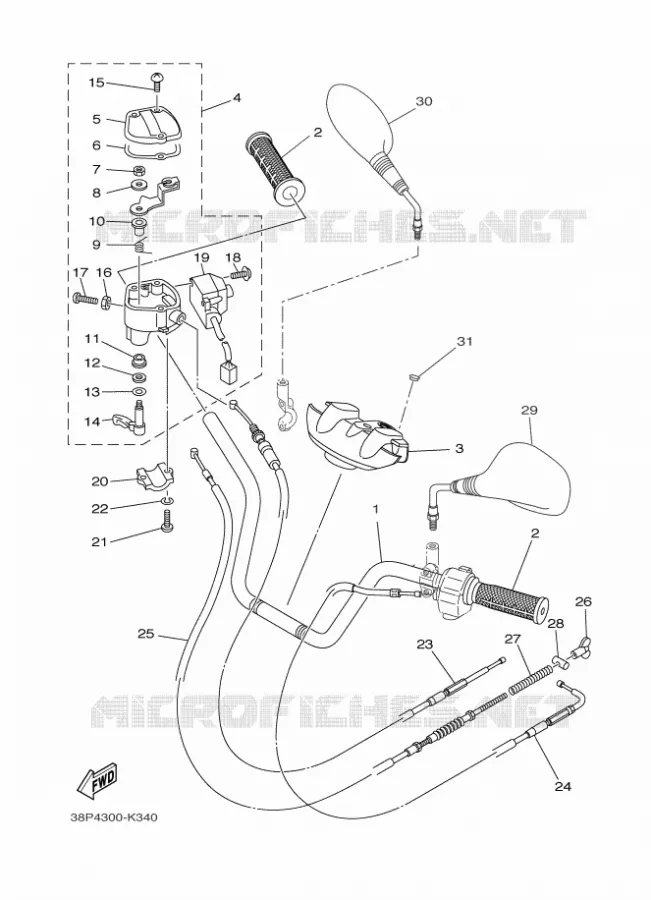 GUIDON ET CABLES Yamaha QUAD 350 2013 GRIZZLY  YFM350FWA