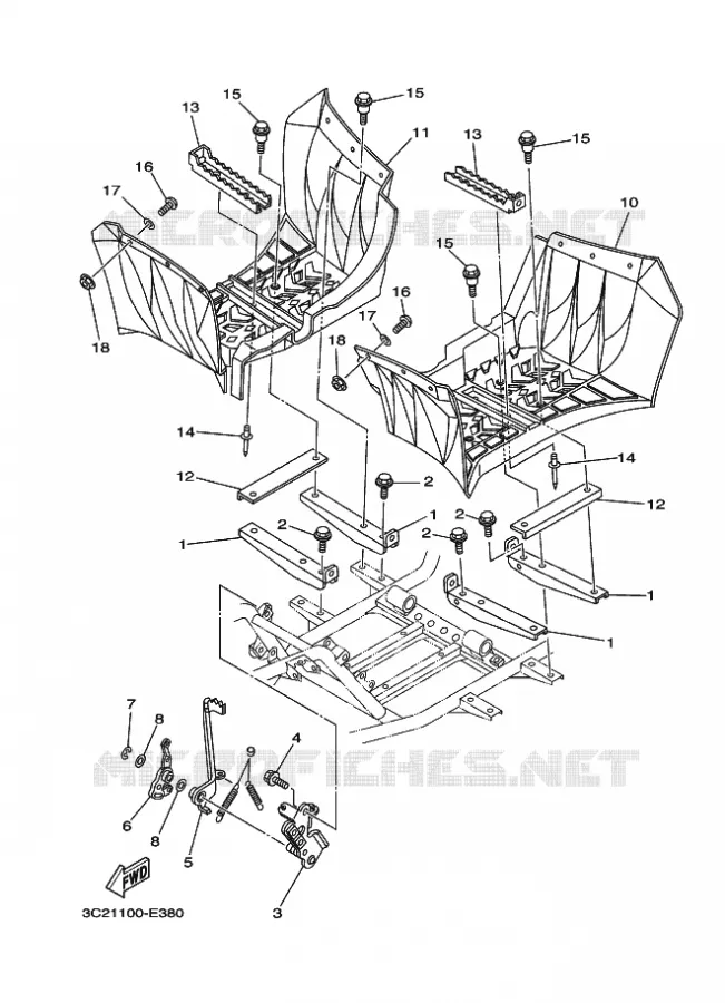 SUPPORT / REPOSE PIEDS Yamaha QUAD 450 2006 WOLVERINE 4WD  YFM450FAS YFM45FXV WOLVERINE 4WD