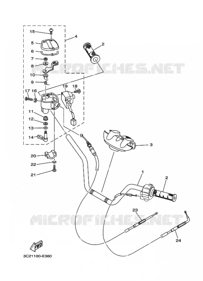 GUIDON ET CABLES Yamaha QUAD 450 2006 WOLVERINE 4WD  YFM450FAS YFM45FXV WOLVERINE 4WD