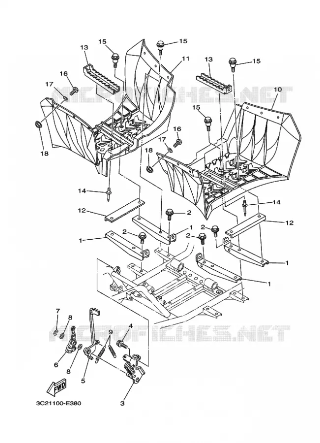 SUPPORT / REPOSE PIEDS Yamaha QUAD 450 2007 WOLVERINE 4WD  YFM450FAS WOLVERINE 4WD