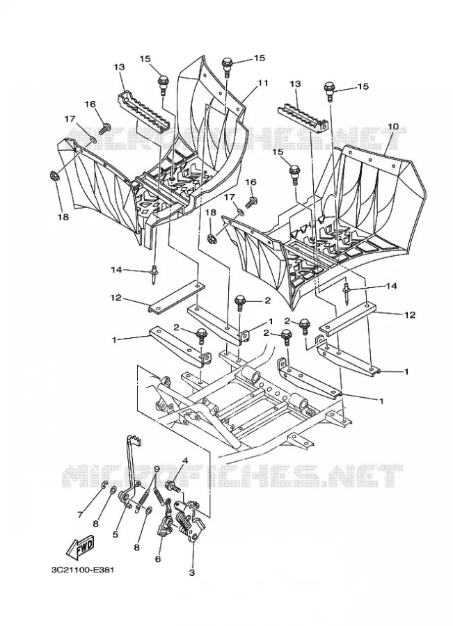 SUPPORT / REPOSE PIEDS Yamaha QUAD 450 2008 WOLVERINE 4WD  YFM450FAS WOLVERINE 4WD