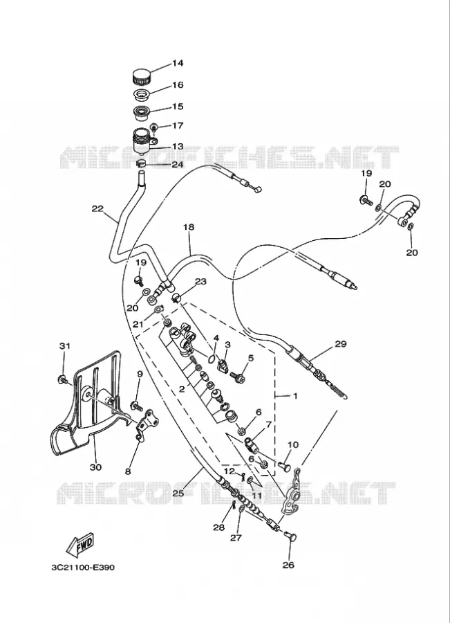 MAITRE CYLINDRE DE FREIN ARRIERE Yamaha QUAD 450 2008 WOLVERINE 4WD  YFM450FAS WOLVERINE 4WD