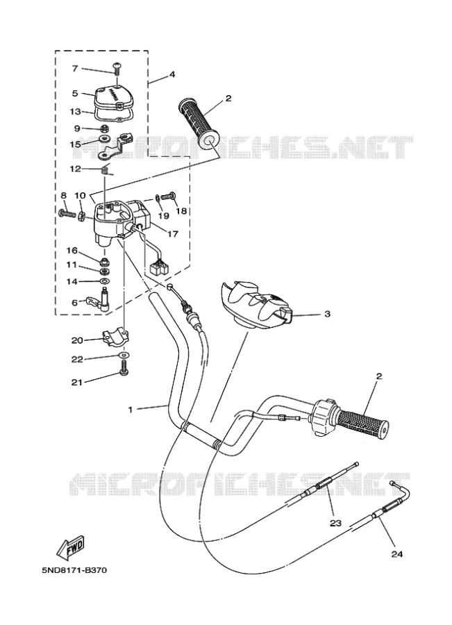 GUIDON ET CABLES Yamaha QUAD 450 2005 KODIAK  YFM450FWAN YFM450FAT KODIAK 4WD
