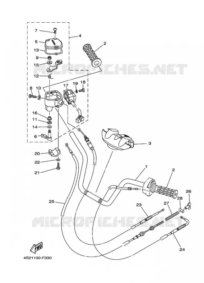 GUIDON ET CABLES Yamaha QUAD 450 2010 GRIZZLY  YFM450FWAN