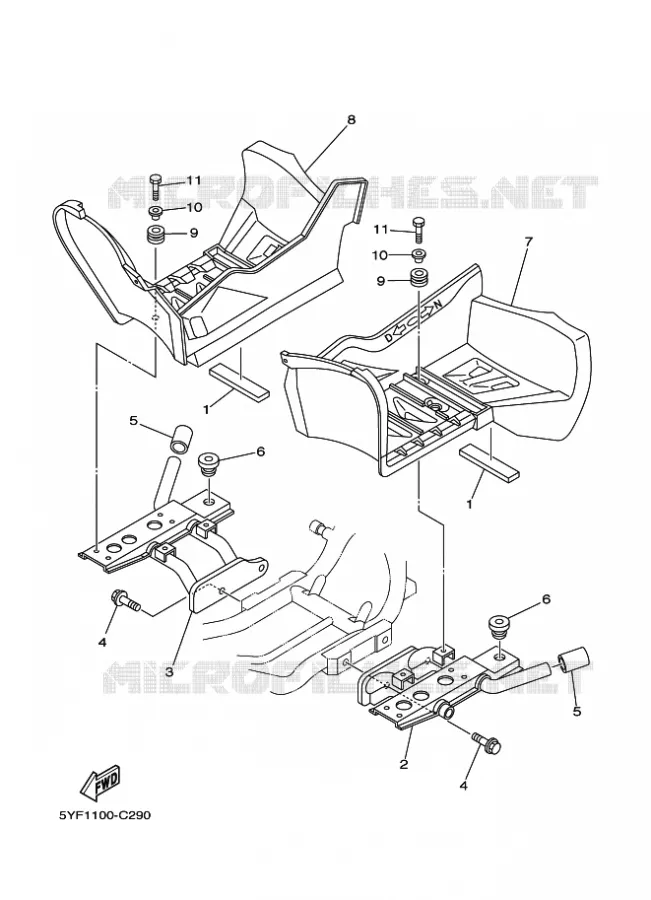 SUPPORT / REPOSE PIEDS Yamaha QUAD 50 2006 RAPTOR  YFM50 YFM50RV