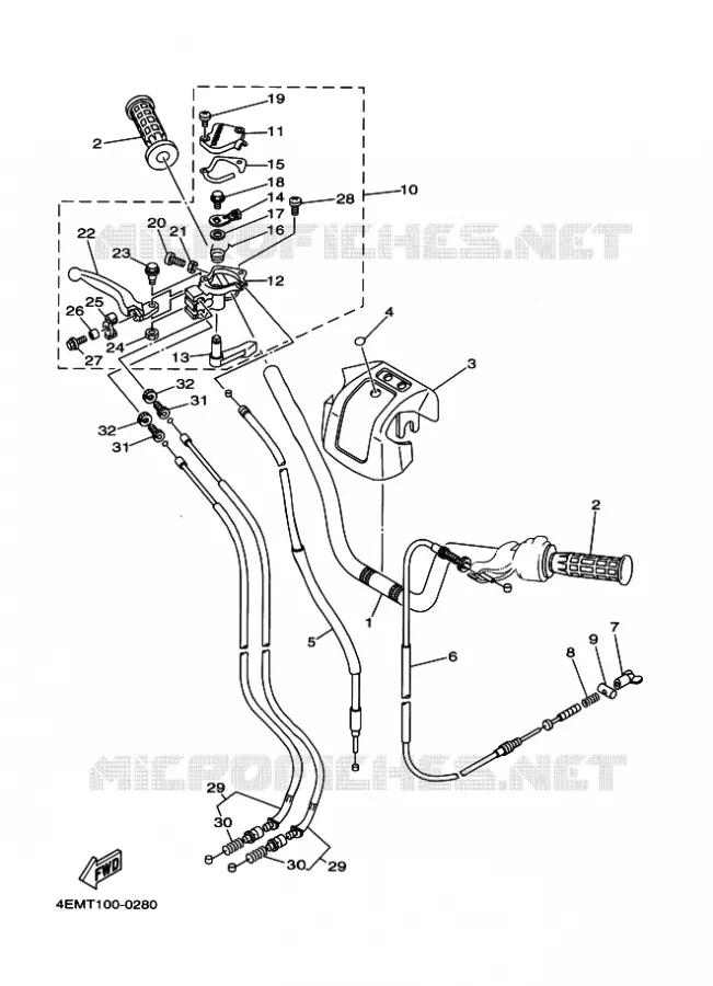 GUIDON ET CABLES Yamaha QUAD 80 2002 RAPTOR  YFM80 YFM80P