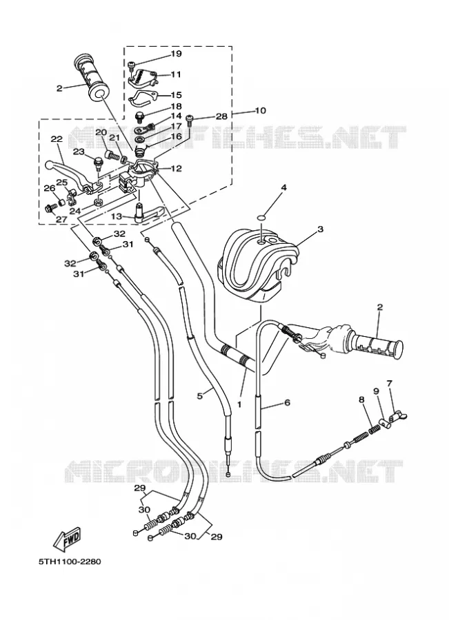 GUIDON ET CABLES Yamaha QUAD 80 2006 RAPTOR  YFM80W YFM80RV