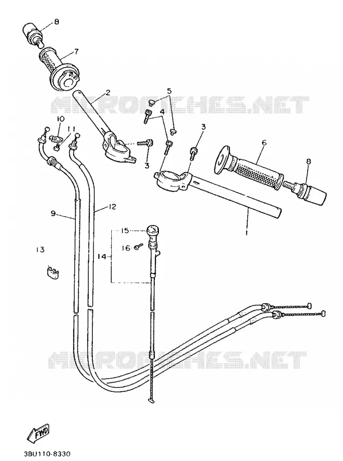 GUIDON ET CABLES Yamaha MOTO 750 1990 FZ  FZ750