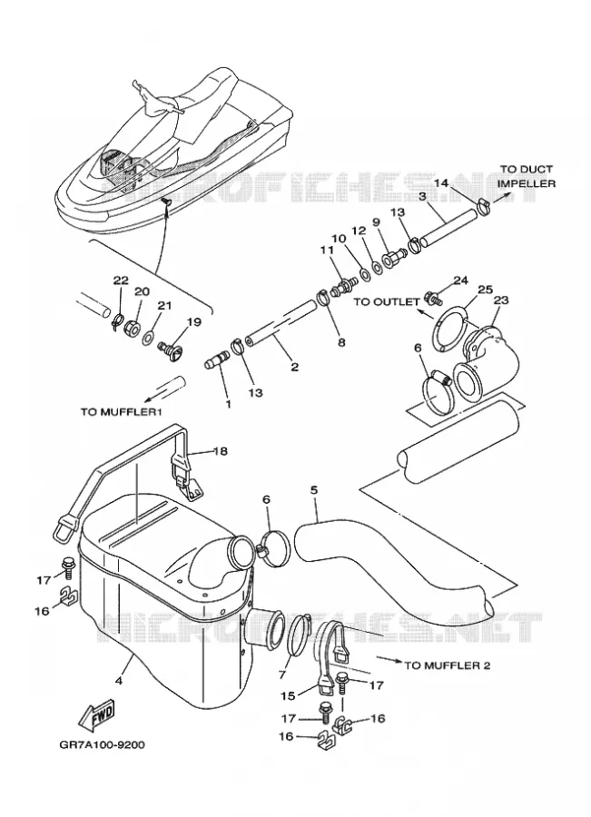 ECHAPPEMENT 2 Yamaha WAVERUNNER 700 1999 JET  WB700AX