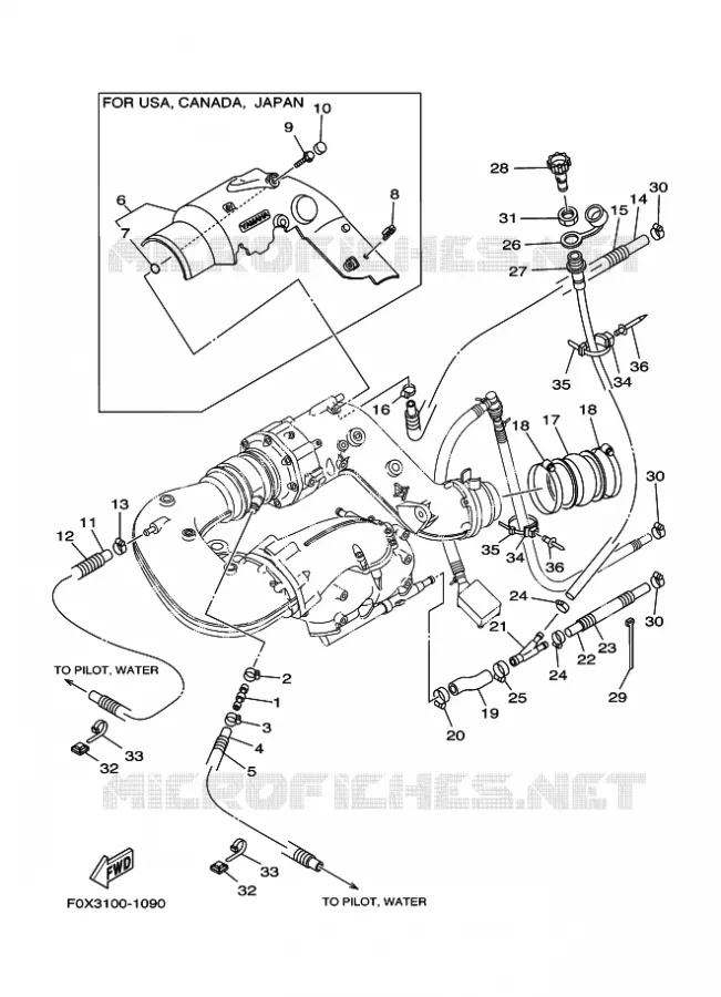 ECHAPPEMENT 2 Yamaha WAVERUNNER 1200 2001 ENGINE  ENG FOR GP1200