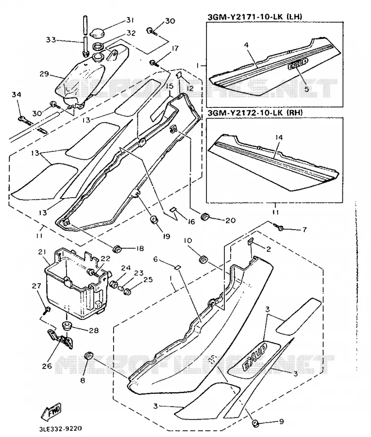 CACHE LATERAL - RESERVOIR D'HUILE Yamaha MOTO 1000 1989 FZR  FZR1000