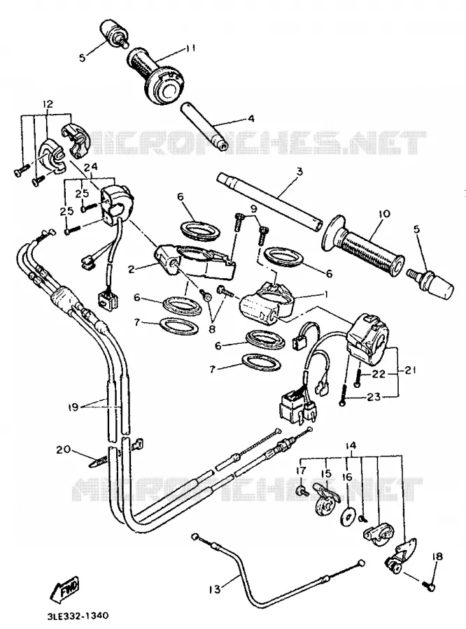 GUIDON ET CABLES Yamaha MOTO 1000 1992 FZR  FZR1000