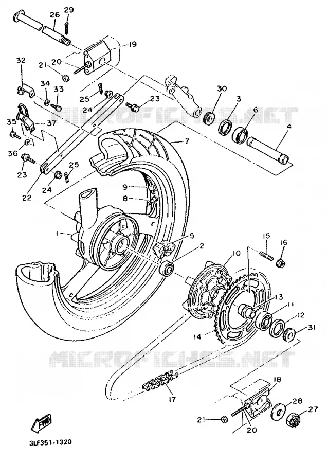 ROUE ARRIERE Yamaha MOTO 1000 1993 FZR  FZR1000