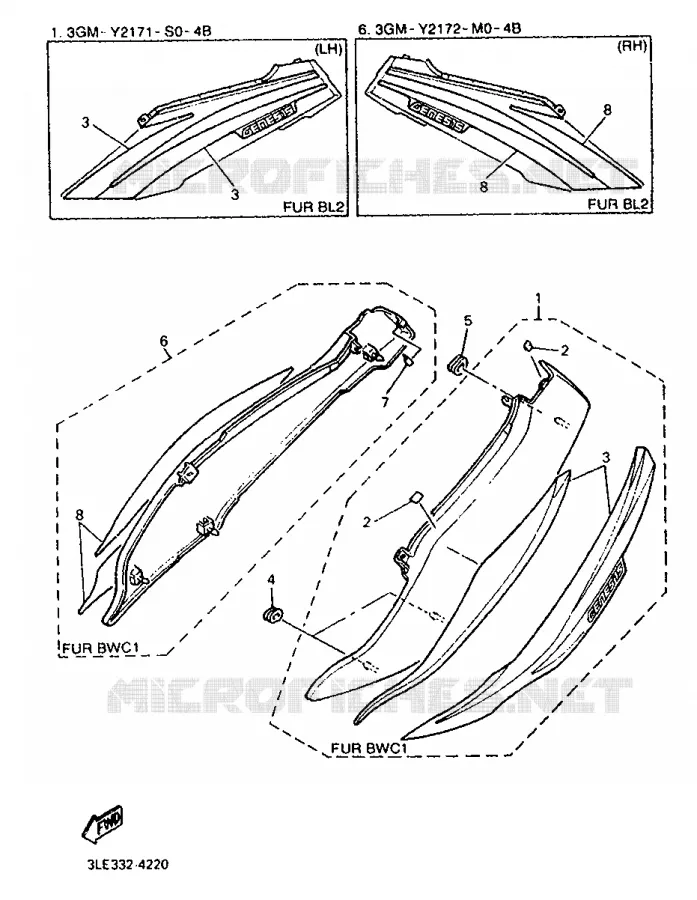 COUVERCLE LATERAL Yamaha MOTO 1000 1994 FZR  FZR1000