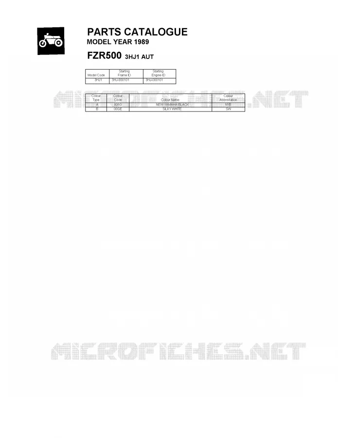 * CATALOG PREFACE * Yamaha MOTO 500 1989 FZR  FZR500