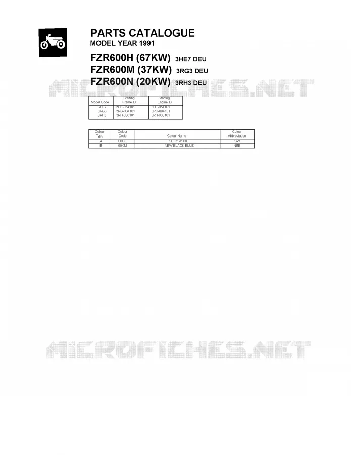 * CATALOG PREFACE * Yamaha MOTO 600 1991 FZR  FZR600N (20KW)