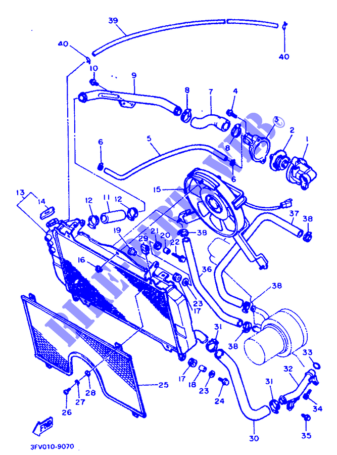 RADIATEUR / DURITES pour Yamaha FZR750R de 1990