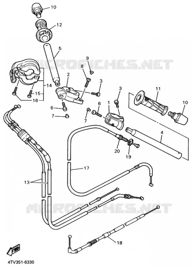 GUIDON ET CABLES Yamaha MOTO 600 1998 THUNDERCAT  YZF600R YZF600RK YZF