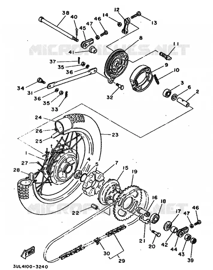 ROUE ARRIERE Yamaha MOTO 100 1994 RT  RT100 RT100F