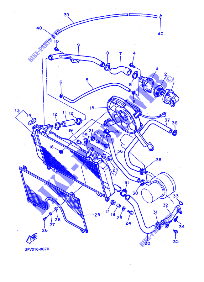 RADIATEUR / DURITES pour Yamaha FZR750R de 1990