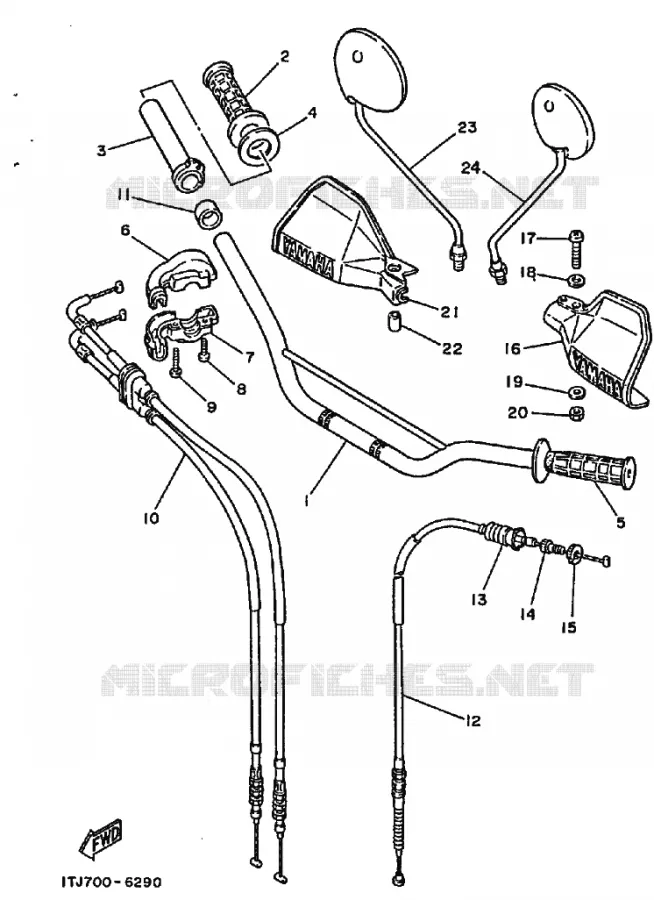 GUIDON ET CABLES Yamaha MOTO 350 1989 TT  TT350