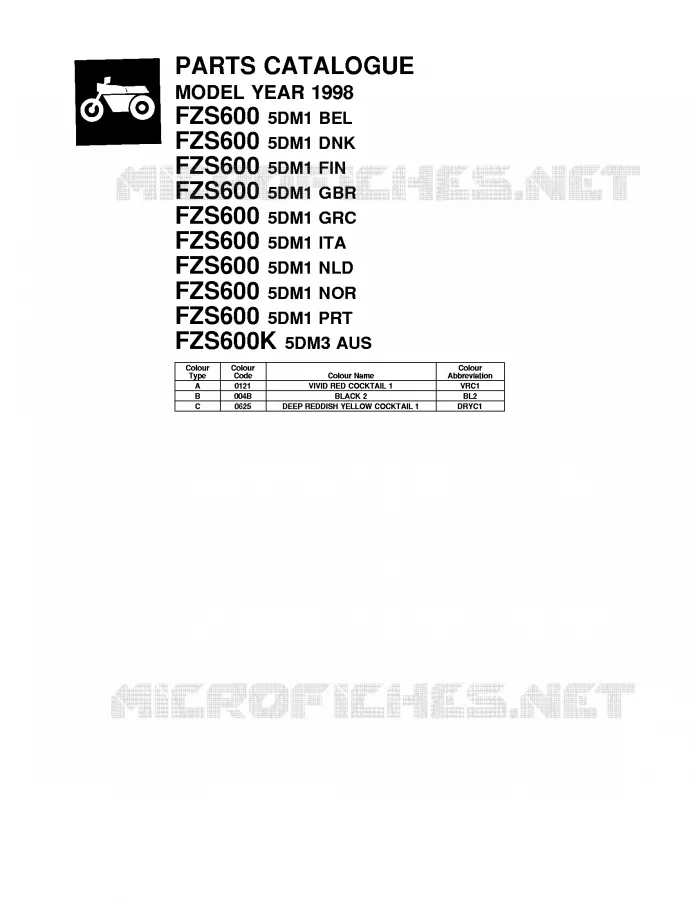 * CATALOG PREFACE * Yamaha MOTO 600 1998 FAZER  FZS600