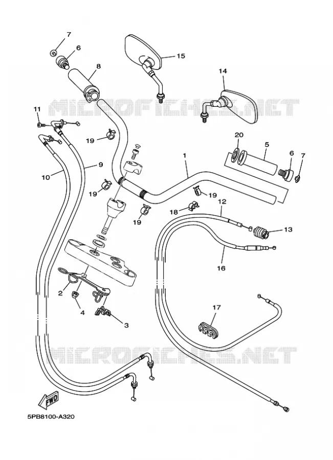 GUIDON ET CABLES Yamaha MOTO 1100 2003 DRAGSTAR  XVS1100 XVS11R V-STAR 1100 CUSTOM