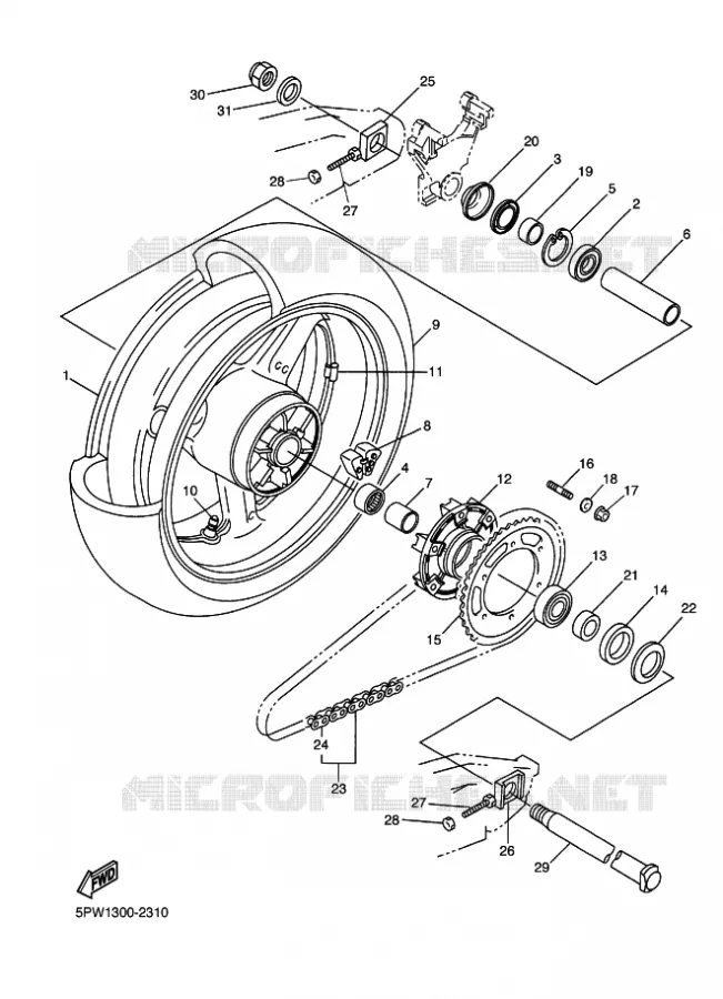 ROUE ARRIERE Yamaha MOTO 1000 2003 R1  YZF-R1 YZF-R1R R1