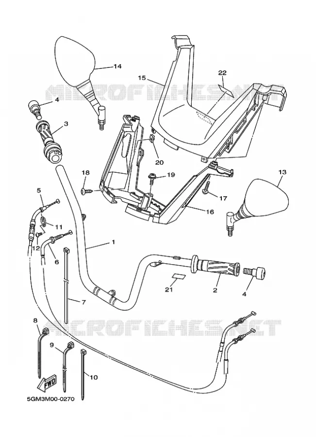 GUIDON ET CABLES Yamaha SCOOTER 250 2001 SKYLINER  YP250 SKYLINER